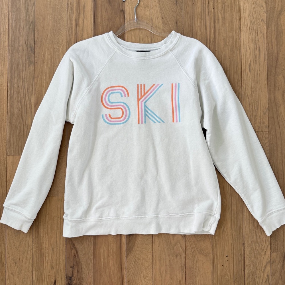 Retro Brand SKI Sweatshirt‎ Womens Small White Excellent Graphic Raglan Cotton
